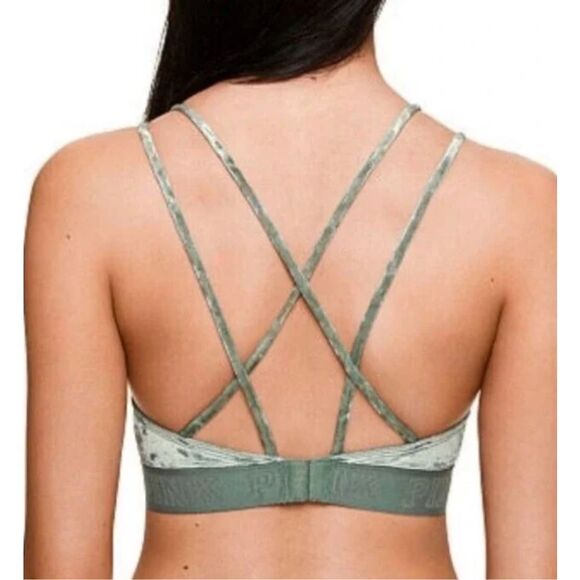 Victoria's Secret PINK Crushed Velvet Sage Green Unlined Bralette Size S - Picture 2 of 8